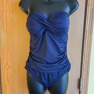 Anne Cole Ruched Sweetheart Neckline Navy One Piece Swimsuit